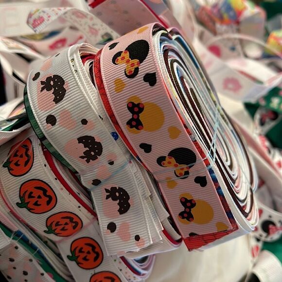 20 yards of 1-yard cut random ribbons NEW printed grosgrain 7/8” 1” bows variety - Picture 16 of 16